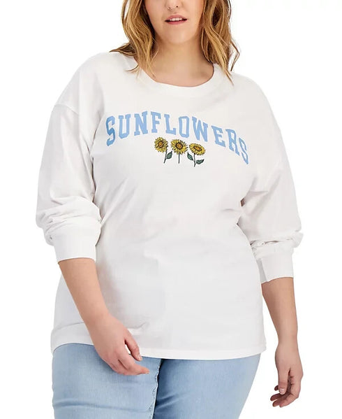 Mad Engine Trendy Plus Size Sunflowers Long-Sleeve T-Shirt Size 2X